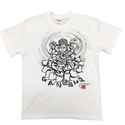 
            手描きTシャツ 仏画 ガネーシャ 白 (半袖 Mサイズ)【1615509】
          