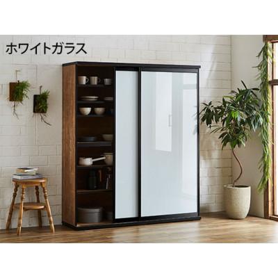 ふるさと納税 大川市 引き戸食器棚　幅153.5cm　ポエム【カラー:レディオーク、扉:ホワイトガラス】