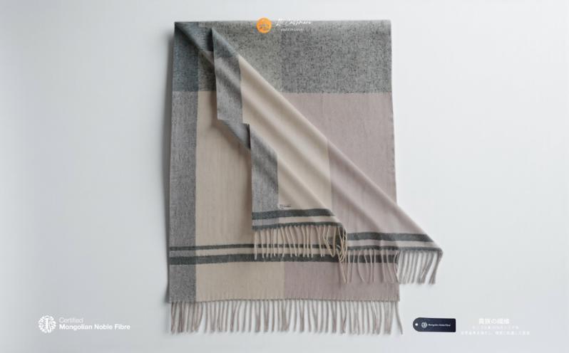 『Noble Fibre』100％カシミヤ・大判ストール 大判チェック フリンジ付き【高級 カシミア おしゃれ ファッション 防寒 かしみあ】