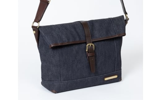 No55735 INNFITH デニム口折れショルダーバッグ(ダークネイビー×ブラウン)｜ファッション 小物 バッグ ショルダーバッグ 鞄 [1174]