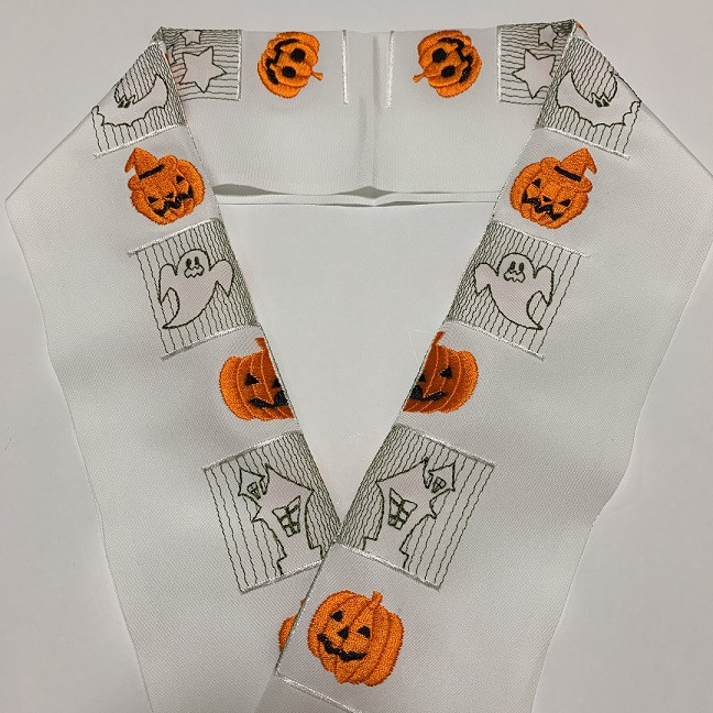 
半衿　半襟　白　ハロウィン　刺繍　市松
