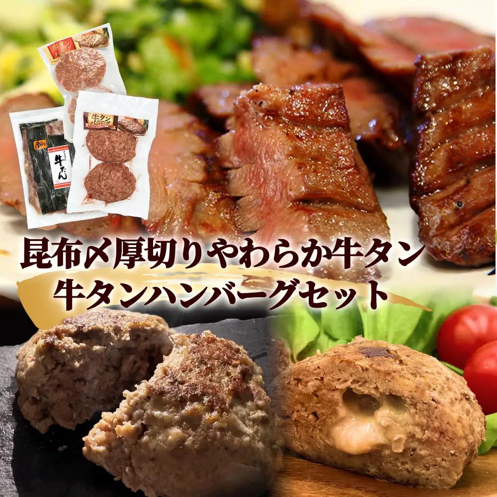 牛タン 昆布〆 厚焼き やわらか 牛タン ・ 牛タン ハンバーグセット 2種 セット 冷凍 牛たん 柔らかい 厚切り お肉 肉 ハンバーグ レトルト父の日