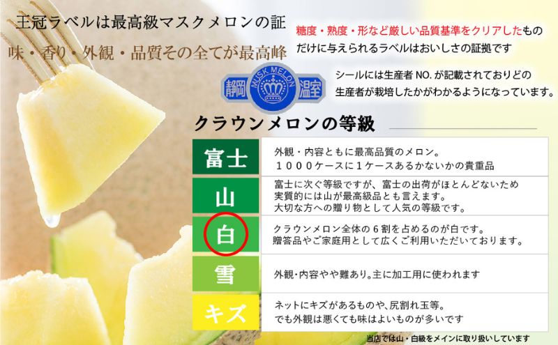 クラウンメロン【並(白等級)】特大玉(1.5kg前後)1玉入り