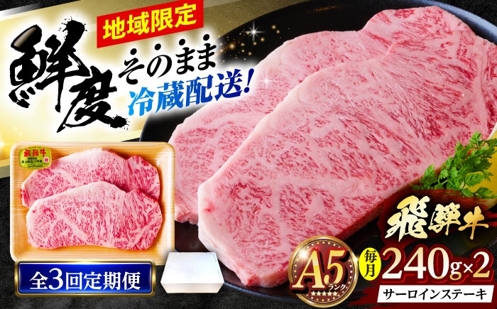 
                  【3回定期便】 ※冷蔵配送/地域限定※ 飛騨牛 サーロインステーキ 240g×2枚 瑞浪市 / きなぁた瑞浪 和牛 国産 岐阜県産 [AZCI092]
                
