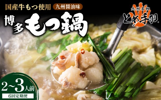 ＜定期便・全6回＞九州名物 とめ手羽 博多 もつ鍋 セット 九州しょうゆ味 2-3人前