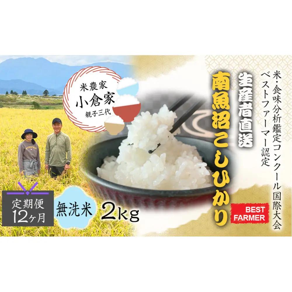 【令和８年　新米予約 】【生産者直送】【定期便１２ヶ月】  南魚沼産こしひかり 無洗米2kg×全12回　合計24kg　オグライスファーム＜コシヒカリ 農家直送＞【2026年10月中旬頃から受付順に発送予定】｜こしひかり