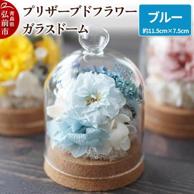 ふるさと納税 弘前市 プリザーブドフラワー ガラスドーム【ブルー】1個|24_sra-020101c