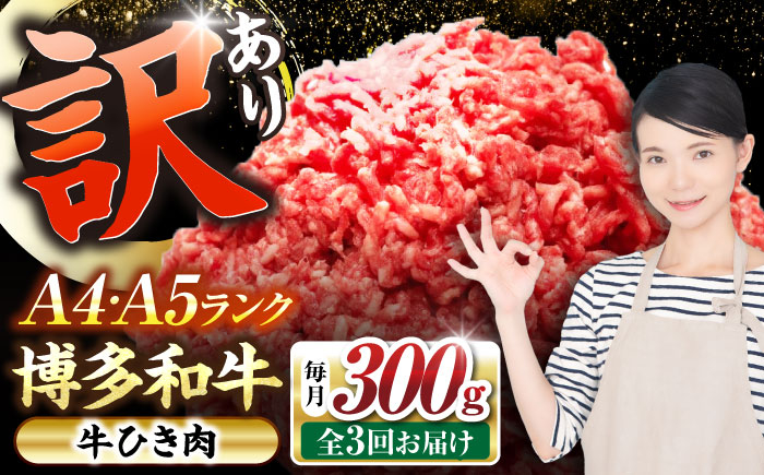 
                  【全3回定期便】【訳あり】 博多和牛 100％ ミンチ (挽肉) 300g 《豊前市》【株式会社木村食品】[VDZ089] 挽肉 牛肉 黒毛和牛 ハンバーグ 肉 挽き肉 ひき肉 牛ひき肉 牛ミンチ ミンチ肉 冷凍 3回
                