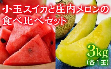《先行予約 2026年度発送》 小玉スイカと庄内メロンの食べ比べセット （3kg） スイカ すいか 西瓜 デザート フルーツ 果物 くだもの 果実 食品 山形県 FSY-0525