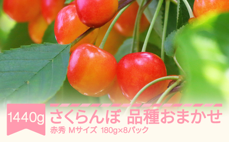 先行予約 山形県産さくらんぼ 品種おまかせ 赤秀 Mサイズ 1440g 180g×8パック 2026年産 令和8年産サクランボ mm-saoam1440