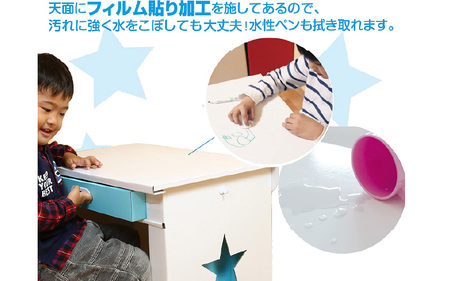 エコかわ！段ボール製幼児用デスク(スター・イエロー) - お子様でも軽々持ち運べるデスクセット！