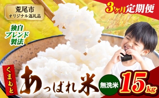 【3ヶ月定期便】熊本県産 くまもとあっぱれ米 ブレンド米 15kg 熊本県産 ふるさと納税 無洗米 精米 米 こめ ふるさとのうぜい コメ お米 おこめ《お申込み月の翌月から発送予定》