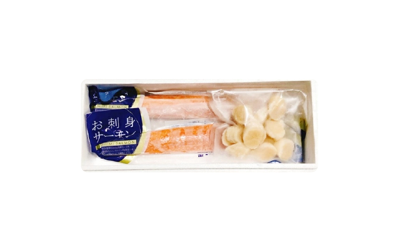 お刺身ほたて貝柱300g＆お刺身トラウトサーモン1～2P(計600g) A-09129