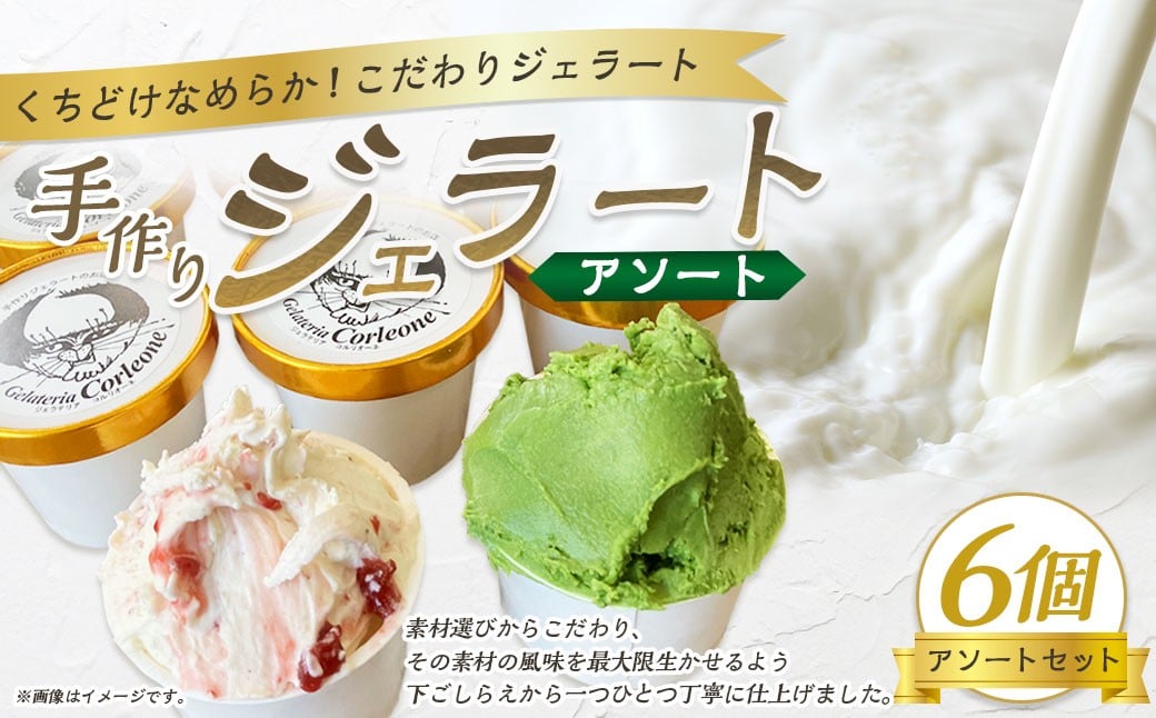 
            手作りジェラート 6個セット（アソート） 各110ml×6個 おまかせ 6個 フレーバー アーモンド プラリネ 抹茶 バターキャラメル ラテ ラズベリー マーブル チョコラータ ティラミス ゴルゴンゾーラ マンゴー 静岡県 菊川市 
          