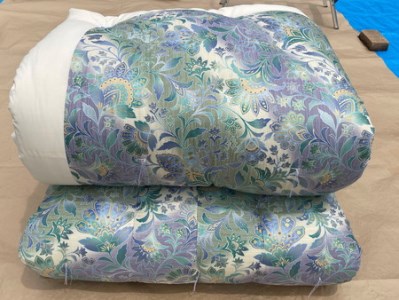 極上純綿　もめん布団　掛敷セット　(みやび柄・青)【CW101W】