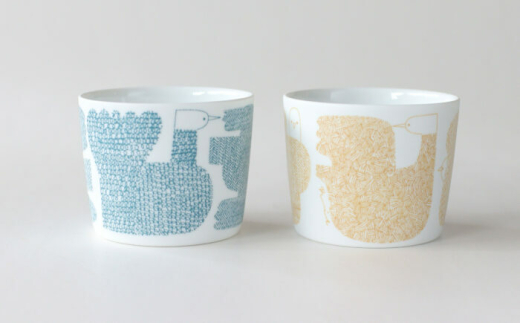 【美濃焼】 カップ ペアセット ＜BIRDS' WORDS＞ DAY BY DAY CUP [BIRDS] ブルー × イエロー 瑞浪市 / FLYWAY [AZCC016]