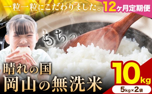 【12ヶ月定期便】晴れの国岡山の無洗米 10kg 岡山県産 無洗米 無洗 米 矢掛町《申し込み翌月から発送》米 コメ 定期便