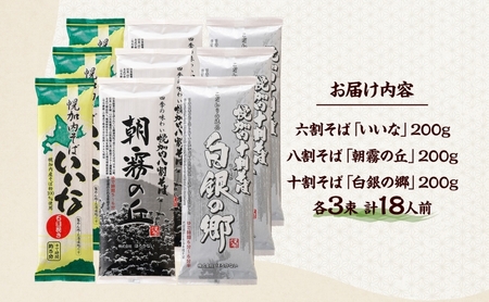 北海道産  そば 食べ比べ セットB  六割 八割 十割 各200g×3束 18人前 日本一 幌加内産 国産 蕎麦 乾麺 喉越し 常温 保存 詰合わせ お取寄せ ギフト グルメ 人気 ランキング 食べ