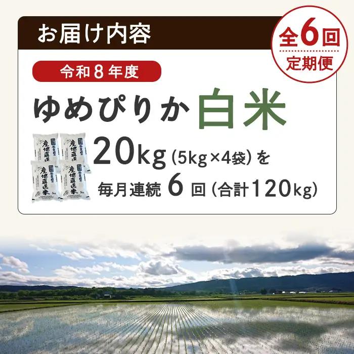 ＜全6回定期便＞ ゆめぴりか 20kg 先行予約 令和8年産 2026年11月以降順次発送 白米  【産直の谷農園】E7081-2611
