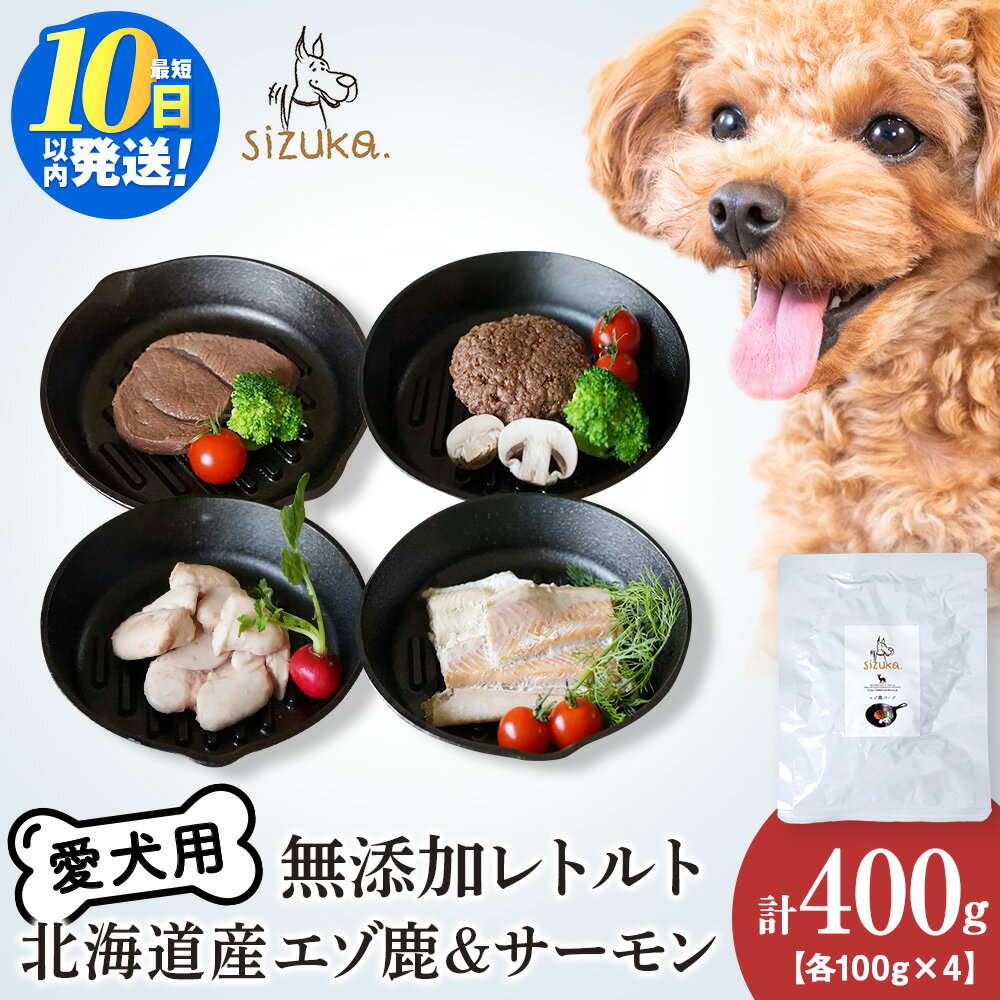 【ふるさと納税】愛犬用 無添加おやつ エゾ鹿＆サーモン レトルトセット（4種）ドッグフード ペット 鹿肉 サーモン 鮭 ステーキ ハンバーグ ハラス 白子 無添加 北海道ふるさと納税 ふるさと納税 北海道 千歳市【北海道千歳市】ギフト ふるさと納税
