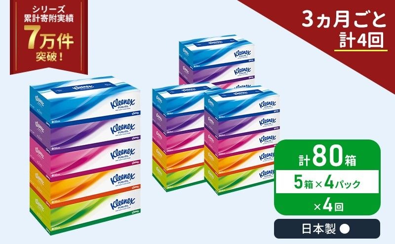定期便 ティッシュ クリネックス 5箱入 × 4パック《 3ヶ月ごと 計  4回 》 ティッシュ セット