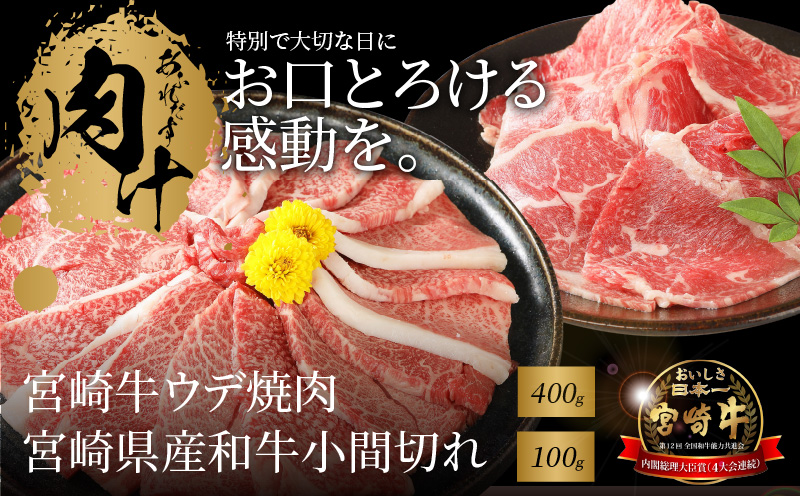 宮崎牛ウデ焼肉400ｇ　宮崎県産和牛小間切れ100ｇ K18_0025_5