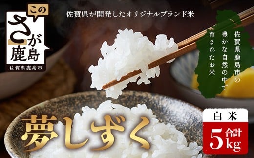 夢しずく 白米 5kg 米 5kg 鹿島市産 ＼生産者直送／| 米 夢しずく 5kg 佐賀県産夢しずく 特A お米 米 こめ コメ rice 精米 5キロ ご家庭用米 主食 ギフト 美味しい お米 お取り寄せ 贈答 食卓応援 人気 おすすめ 佐賀 佐賀県 鹿島市 C-151