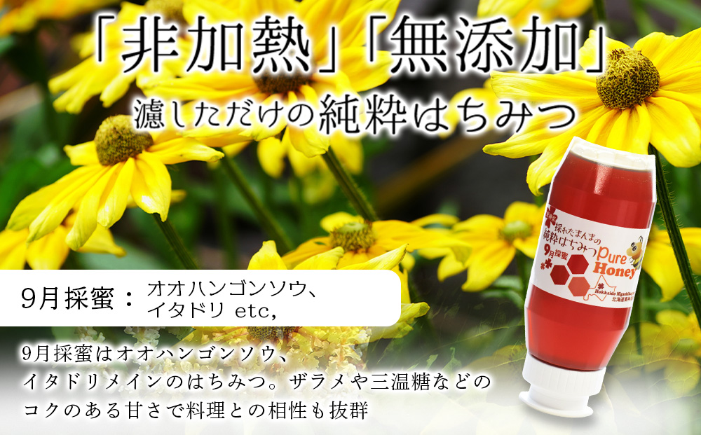 東神楽産採れたまんまの純粋はちみつ300ｇ2個【9月採密】オオハンゴンソウ・イタドリ  etc.