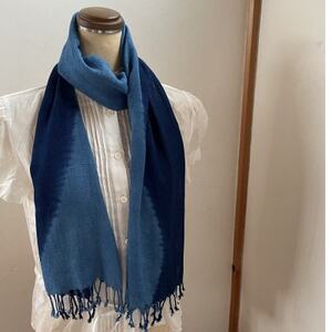 藍染めストール　yamanobe(2)　約36cm×155cm フリンジあり_装飾品・工芸品 ショール・ストール 服飾小物 _【1528680】