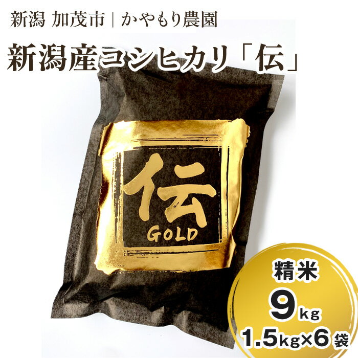 【ふるさと納税】【令和7年産新米】新潟産コシヒカリ「伝ゴールド」白米真空パック 精米9kg（1.5kg×6）《9月下旬～順次出荷》 南麻布の高級料亭で提供される極上米 かやもり農園