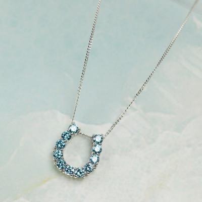 ふるさと納税 大津市 【プラチナ900 ラボブルーダイヤネックレス 0.363ct】50cm 馬蹄ばていペンダント Pt |  | 01