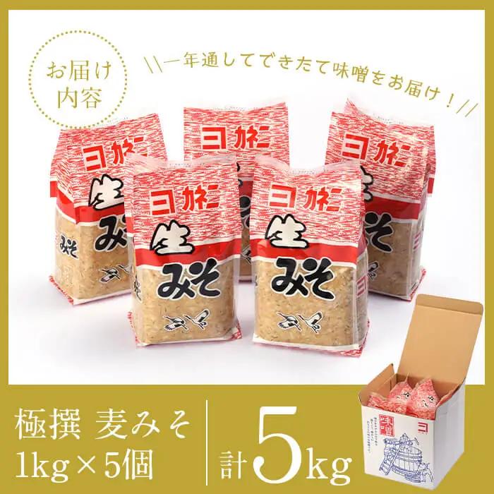 極撰 麦みそ 1kg×5個 味噌 【奈良醸造元】 i426