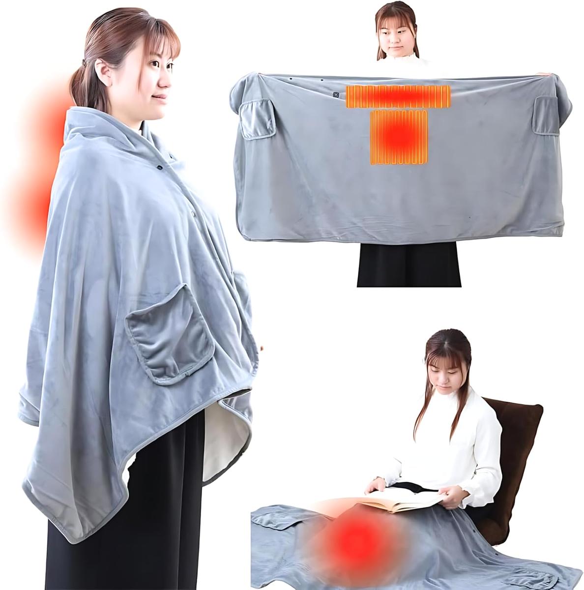 電気ブランケット ひざ掛け 羽織る 電気毛布 洗える ボタン付き 温度調節 タイマー ヒートブランケット 巻きスカート 男女兼用 電気ひざ掛け 肩掛け 掛け毛布 USB 着るだんぼくん SunRuck SR-EW014-GY
