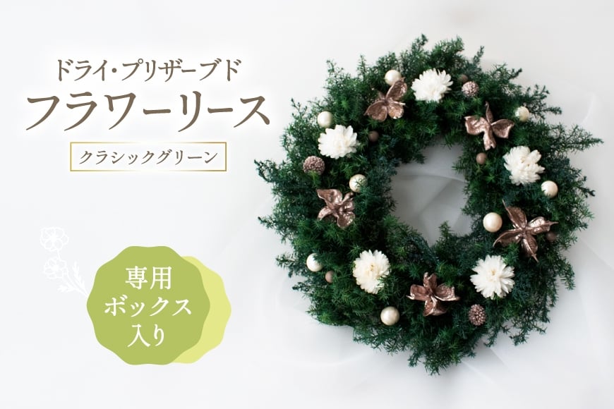 
            ドライ・プリザーブドフラワー リース クラシックグリーン [mirccamircca 長野県 池田町 48110833] 花 ドライフラワー インテリア クリスマス 長持ち 長期保存
          