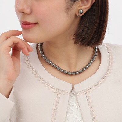 【RoseYumiRose】9mm＆10mmパール2点セット(ネックレス/イヤリング)グレー【配送不可地域：沖縄県】