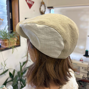【選べるカラー】　麻素材 ハンチング 帽子  Lサイズ（ベージュ × オフホワイト）（ロイヤルブルー × ネイビー）（ターコイズブルー × ブラウン）（レンガ × カーキ）（ストロベリー × ブラック