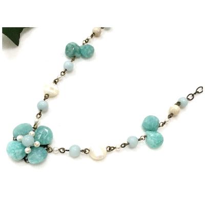 ふるさと納税 小山市 天然石アマゾナイトのフラワーネックレス |  | 01