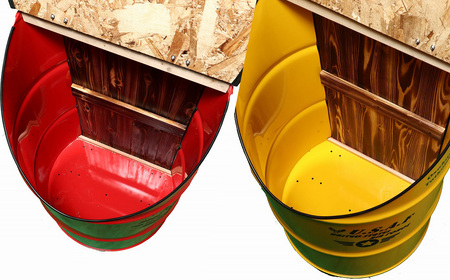 No.347-01 【大容量屋外用】SDGｓタテガタ トラッシュボックス　RED ／ ゴミ箱 大容量 屋外 SDGs トラッシュボックス 大型 大きいサイズ キャスター付き ドラム缶 おしゃれ インダ