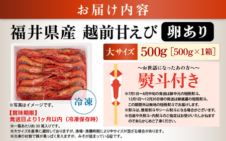 【年内発送】お世話になったあの方へ☆【のし付き】天然！越前甘エビ【大サイズ・卵あり】500g/1箱 [m17-a063]