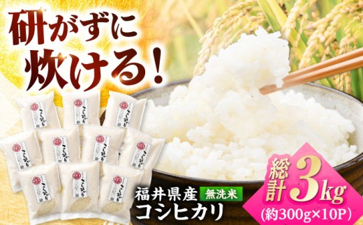 【令和6年産】無洗米 福井県産 こしひかり 300g 約2合 10パック 計約 3kg 小浜市 / シマダ農園 [BFAV003]