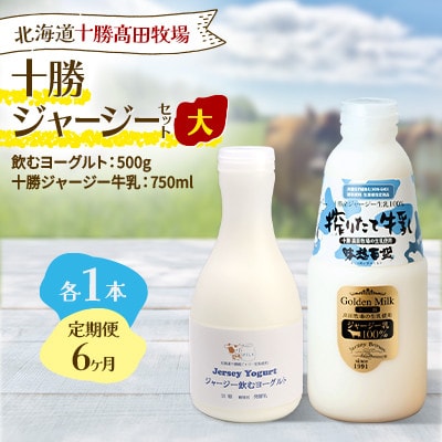 【毎月定期便】十勝ジャージーセット 大 各1本(飲むヨーグルト500g・牛乳750ml)全6回【配送不可地域：離島】