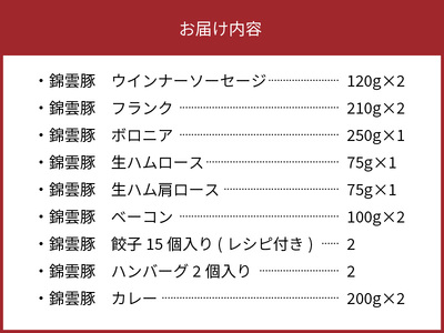 お米育ちの錦雲豚バラエティギフト（ハム類・餃子・ハンバーグ・カレーのセット）　FN0601