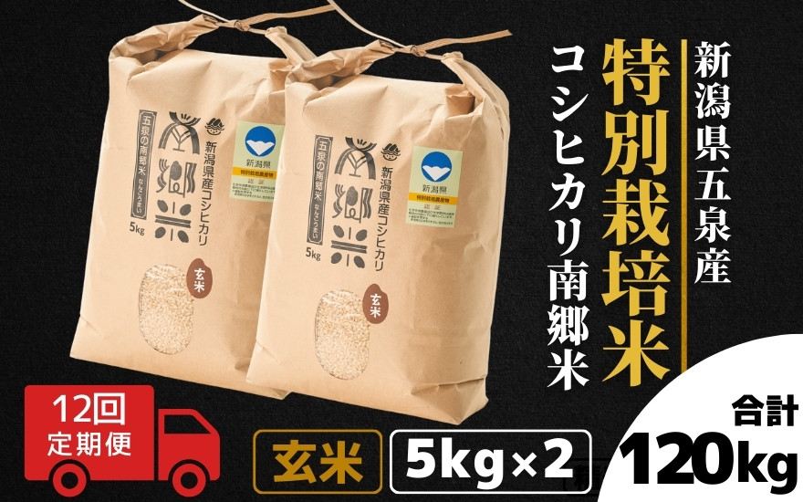 
【令和6年産新米先行予約】 〈12回定期便〉 特別栽培米コシヒカリ 「南郷米」 玄米10kg（5kg×2袋）新潟県 五泉市 有限会社ファームみなみの郷 ［2024年9月中旬以降順次発送］
