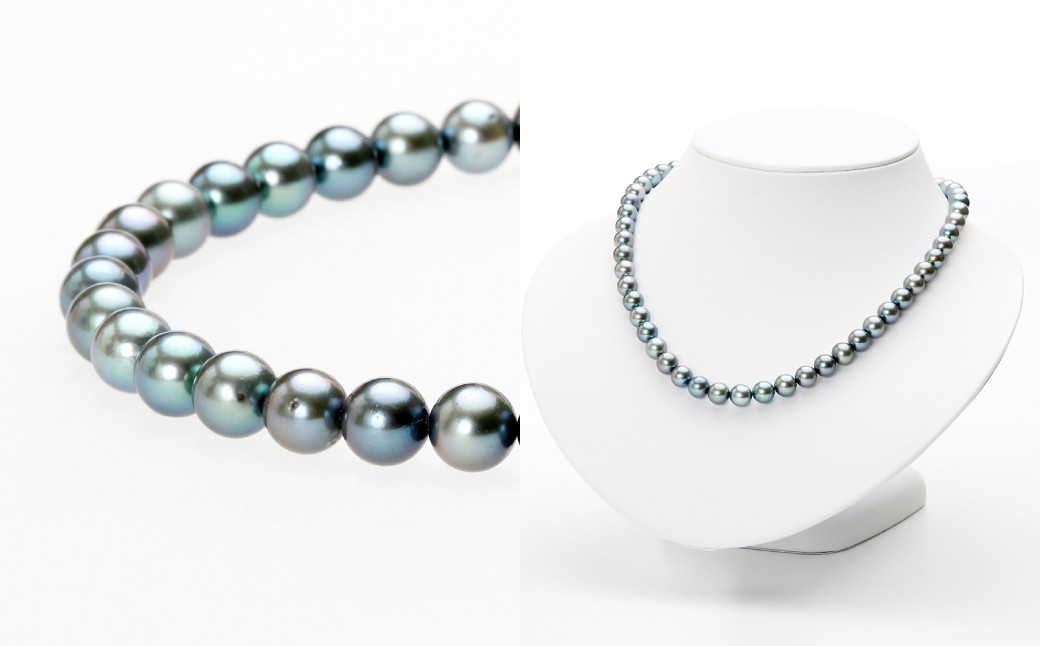 あこや真珠 （8～8.5mm珠、ブラック系） ネックレス ＆ イヤリング セット