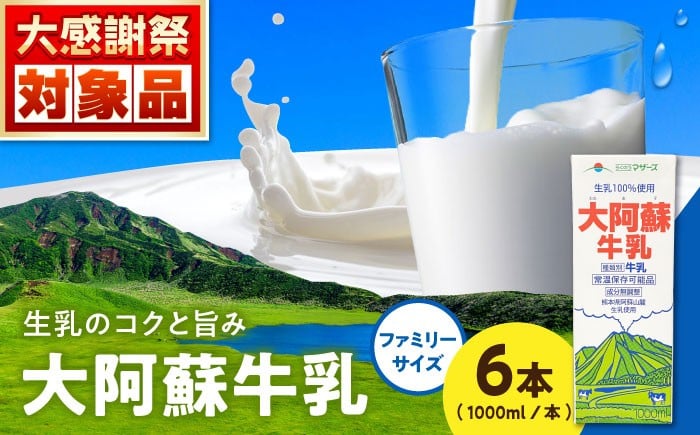 
            大阿蘇牛乳 ロングライフ 1000ml（6本入り） 6L 牛乳 生乳 成分無調整牛乳 ミルク カルシウム 牛乳 常温保存 長期保存 送料無料【合同会社 福福堂】[AYAC049]
          