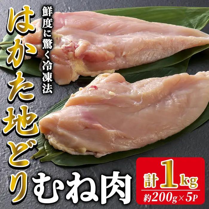 はかた地どり むね肉 (計1kg・200g×5P) 真空パック 使い勝手の良い鶏ムネ 便利な小分け鶏肉 地鶏 地どり 鶏肉 九州 国産 鶏むね 鶏むね肉 むね 胸肉 チキン お肉 小分け 冷凍 急速冷凍＜離島配送不可＞【ksg1902】【E2C】