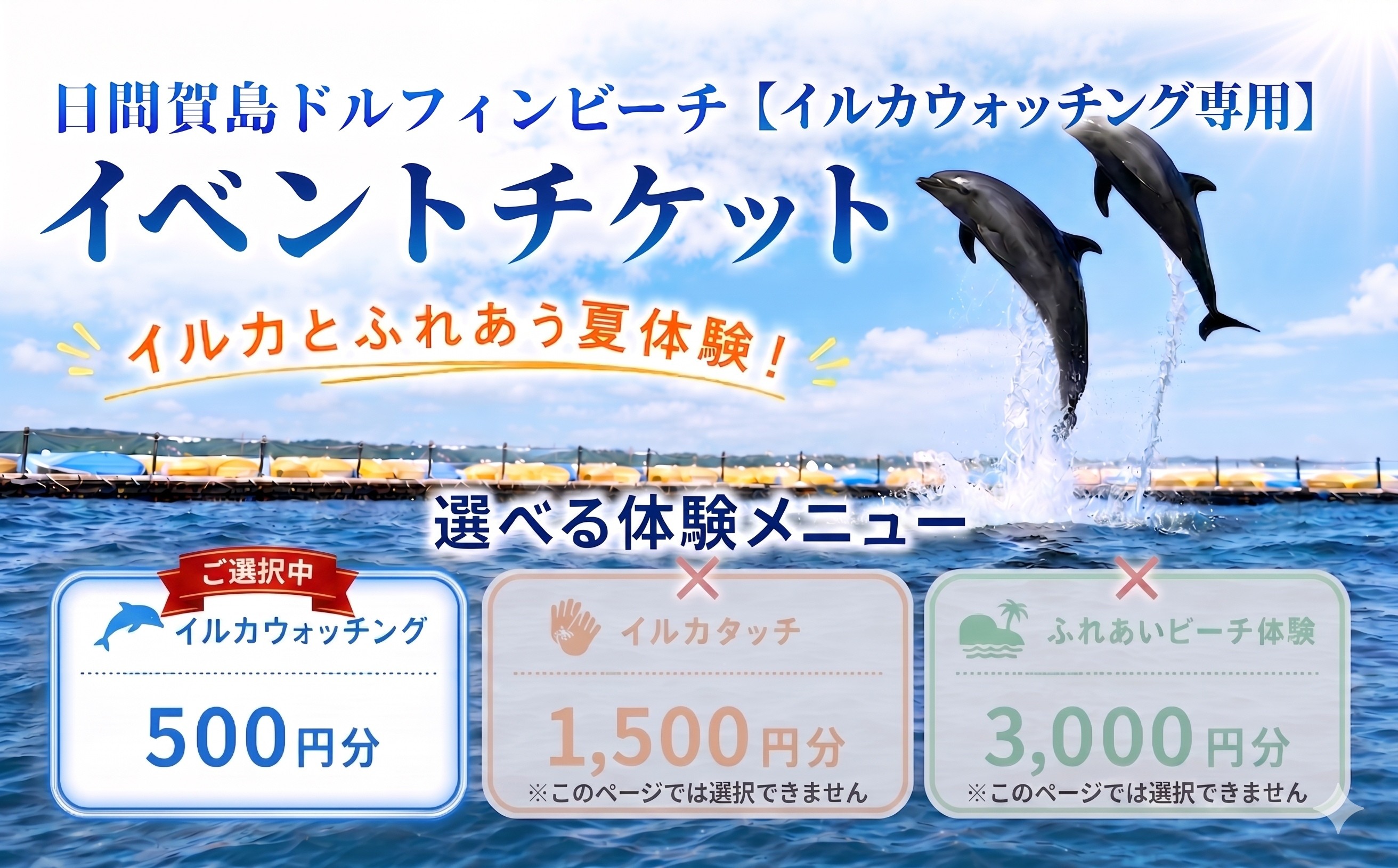 
                  日間賀島ドルフィンビーチ2026 イルカウォッチング イベントチケット  イベント 観光 宿泊 旅行 イルカ 海 チケット 体験 観光チケット いるか イルカ イルカ体験 動物ふれあい 名古屋から一番近い島 イルカと遊ぶ イルカに癒される レジャー マリン アクティビティ 非日常 見学 自然 満喫 人気 おすすめ 愛知県 南知多町 日間賀島
                