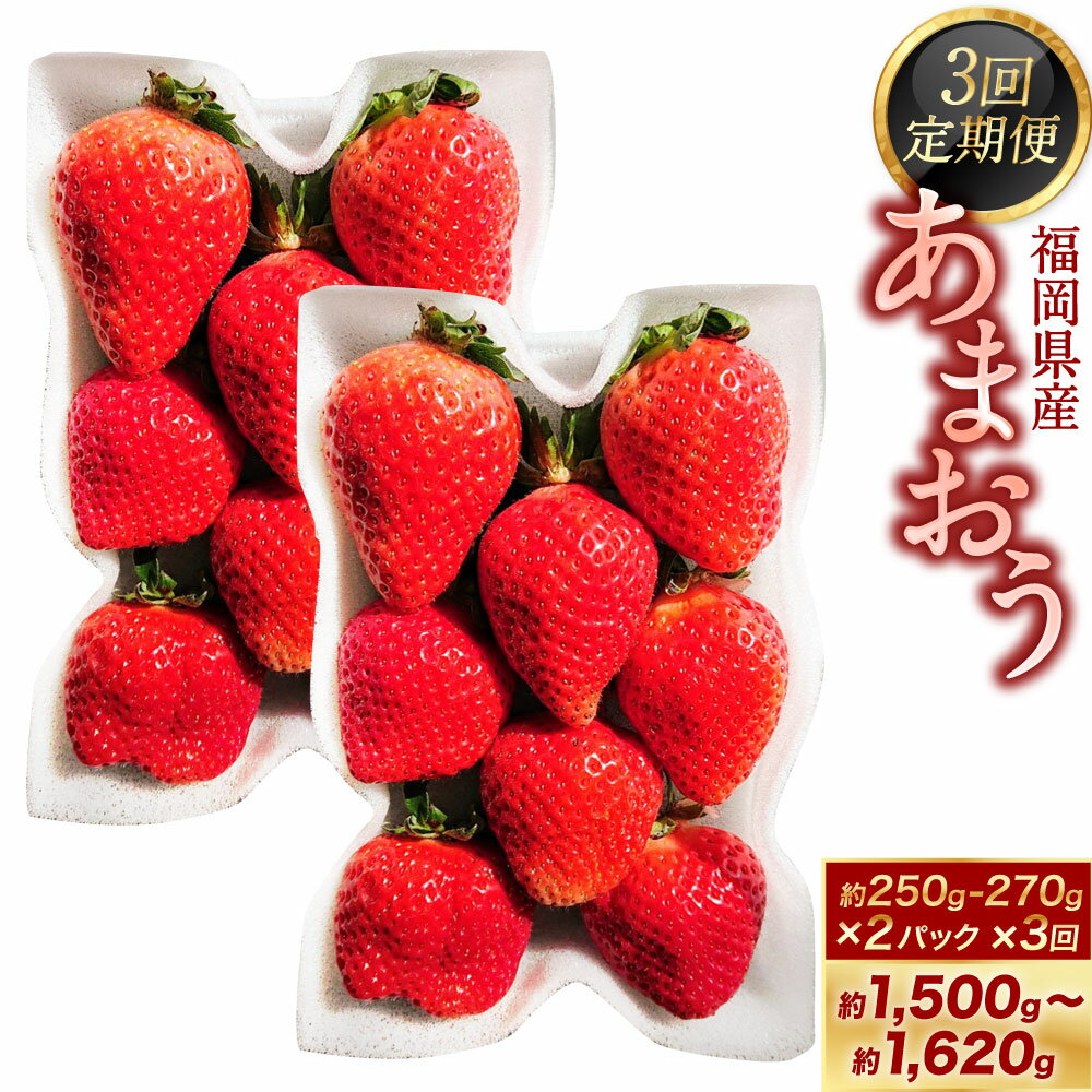 【ふるさと納税】【3ヶ月定期便】あまおう 2パック 計6パック（2パック×3回） 1パックあたり約250～270g いちご イチゴ 苺 くだもの 果物 果実 フルーツ 冷蔵 福岡県産 国産 九州 福岡県 岡垣町 送料無料 【2026年2月上旬～4月上旬発送予定】