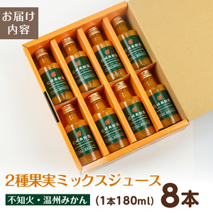 i615-m 【母の日ギフト】2種果実ミックスジュース(180ml×8本) 飲料 ジュース みかん 蜜柑 果汁 100% 不知火 温州みかん 無着色 無香料 ストレートジュース 安心安全 母の日 プレ