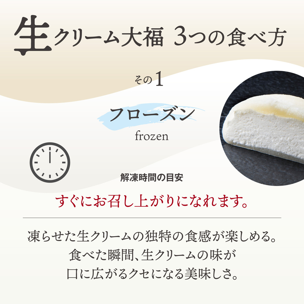 富貴堂 生クリーム大福（おすすめギフトセットA）フローズン・セミフローズン・ノーマル ３スタイルの食感│人気 おいしい 生クリーム 大福 だいふく 美味しい　なめらか もちもち 老舗_イメージ2